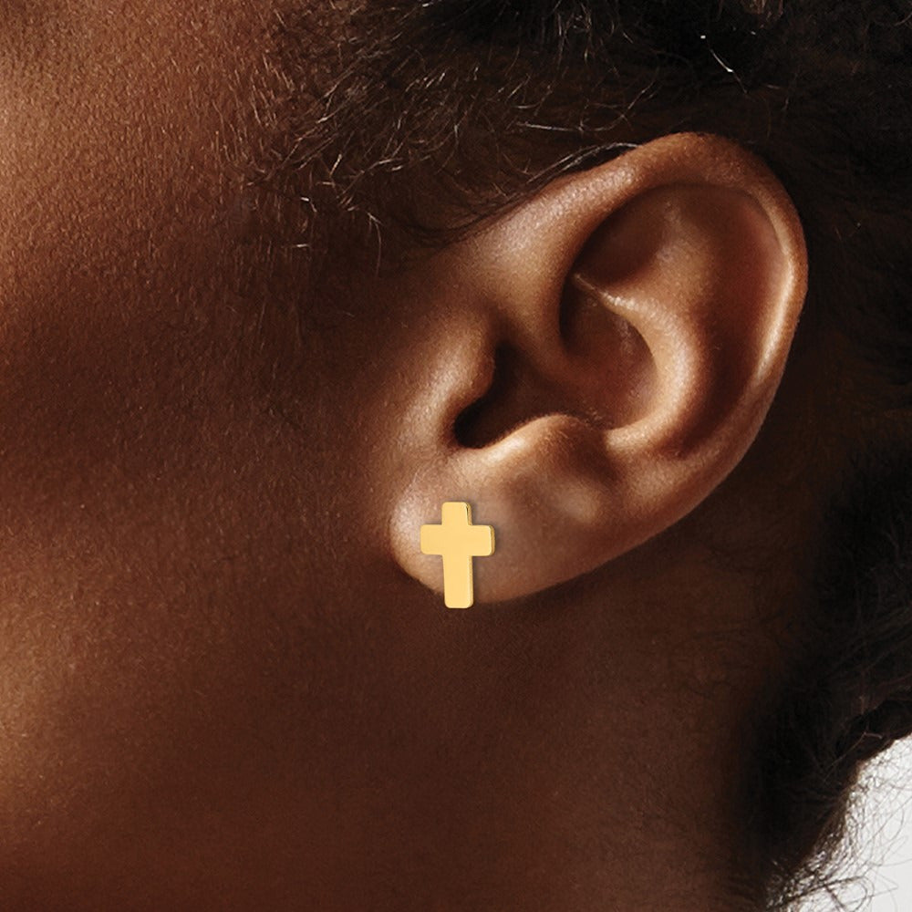 Polished Cross Post Earrings — 14K Yellow Gold
