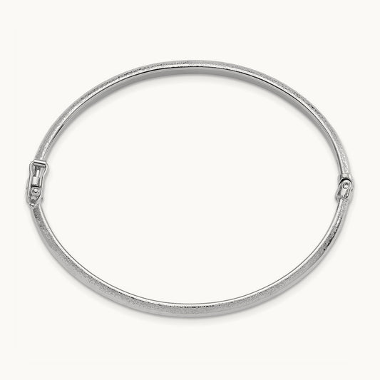 Diamond-cut and Laser-cut Hinged Bangle Bracelet, 14K White Gold