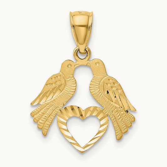 Polished Diamond-cut Love Birds with Heart Pendant, 14K