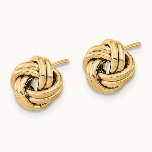 Polished Double Love Knot Post Earrings — 14K Yellow Gold