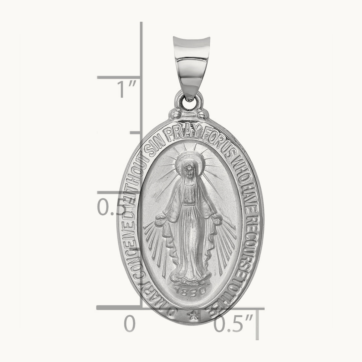 Polished/Satin Miraculous Medal Hollow Pendant — 30.5mm