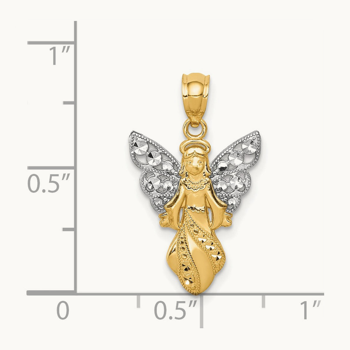 W/Rhodium Polished / Textured Angel Pendant, 14K
