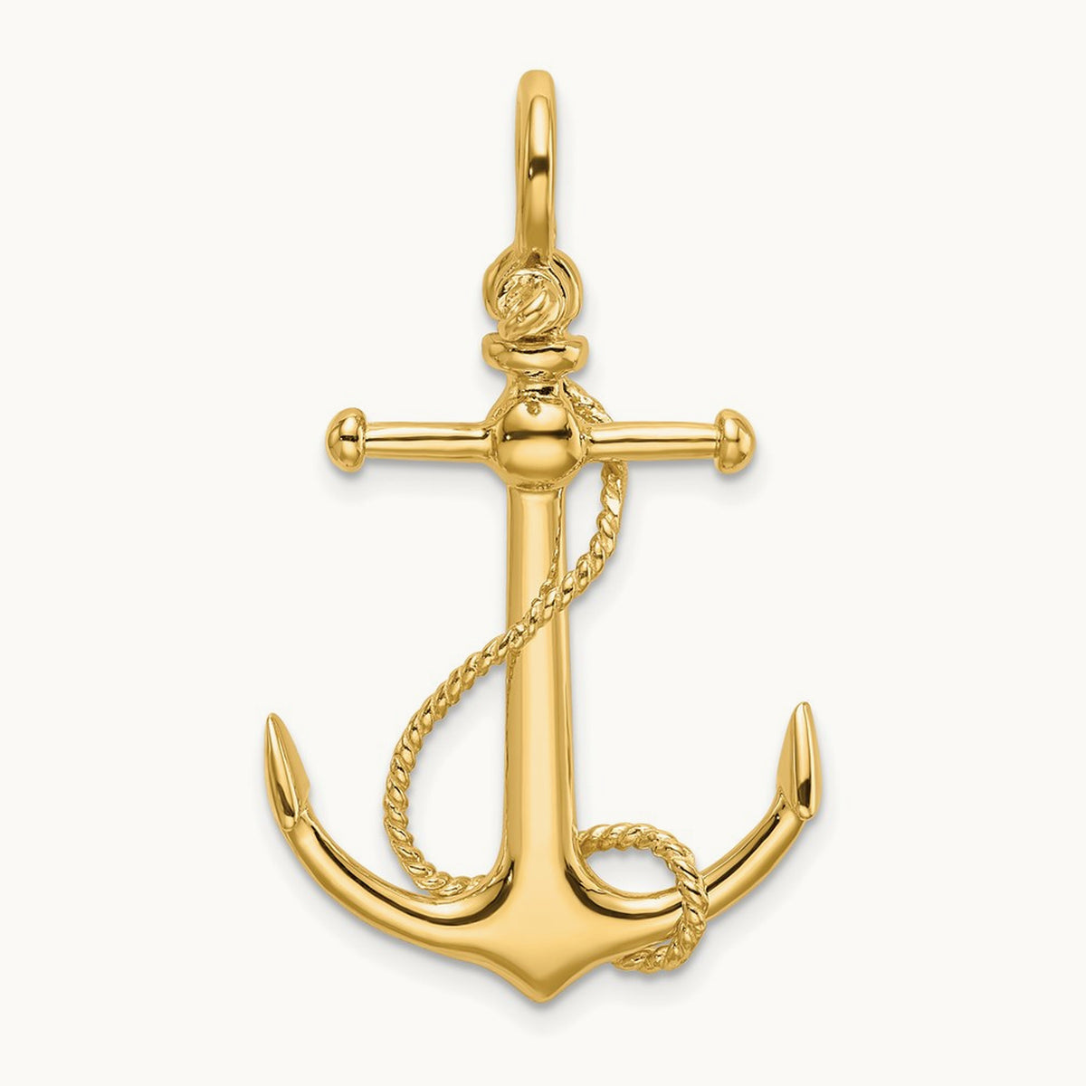 3-D Anchor W/Long T Bar and Shackle Bail Charm, 14K