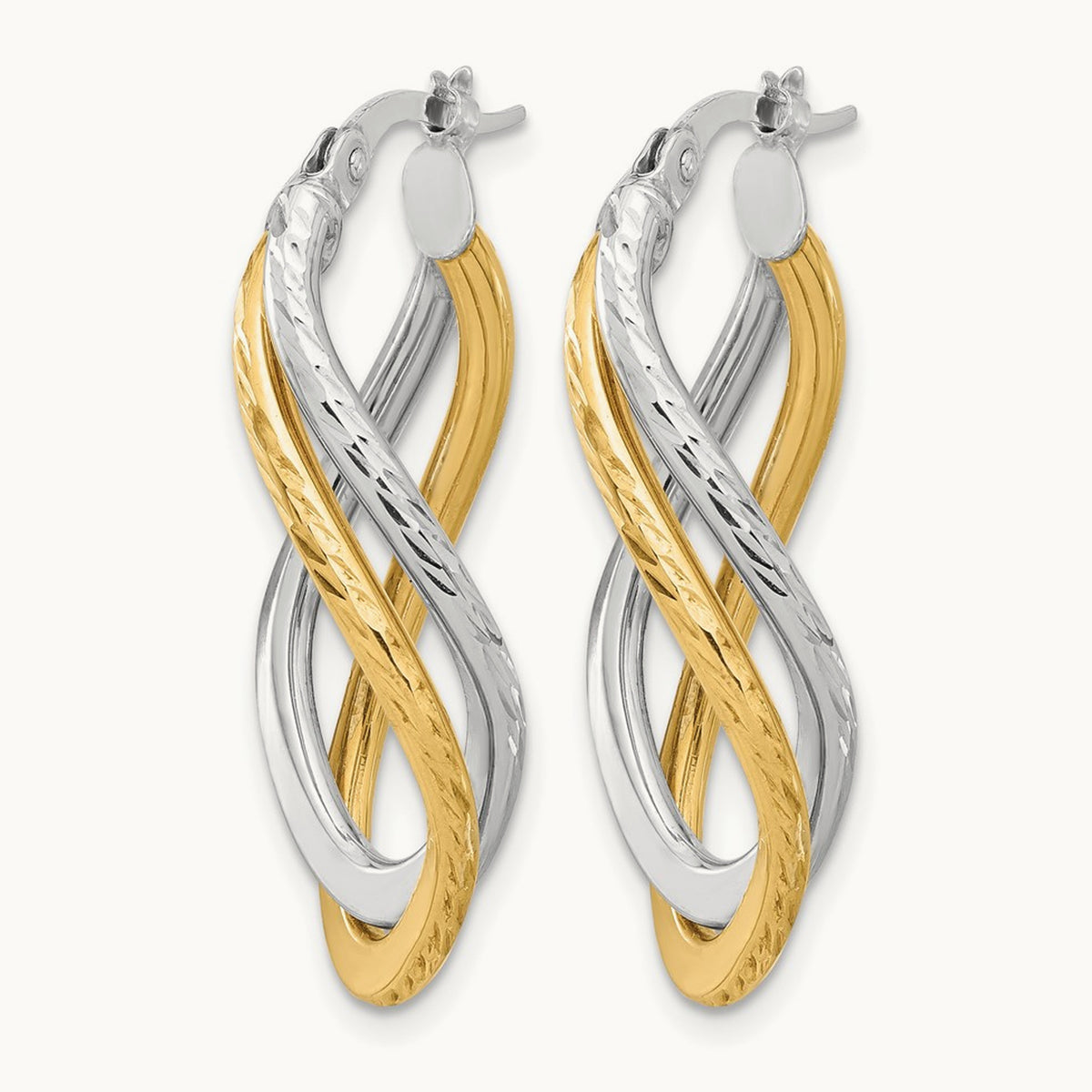 Polished and Diamond-cut Twist Hoop Earrings, 10K with Rhodium — Leslie's