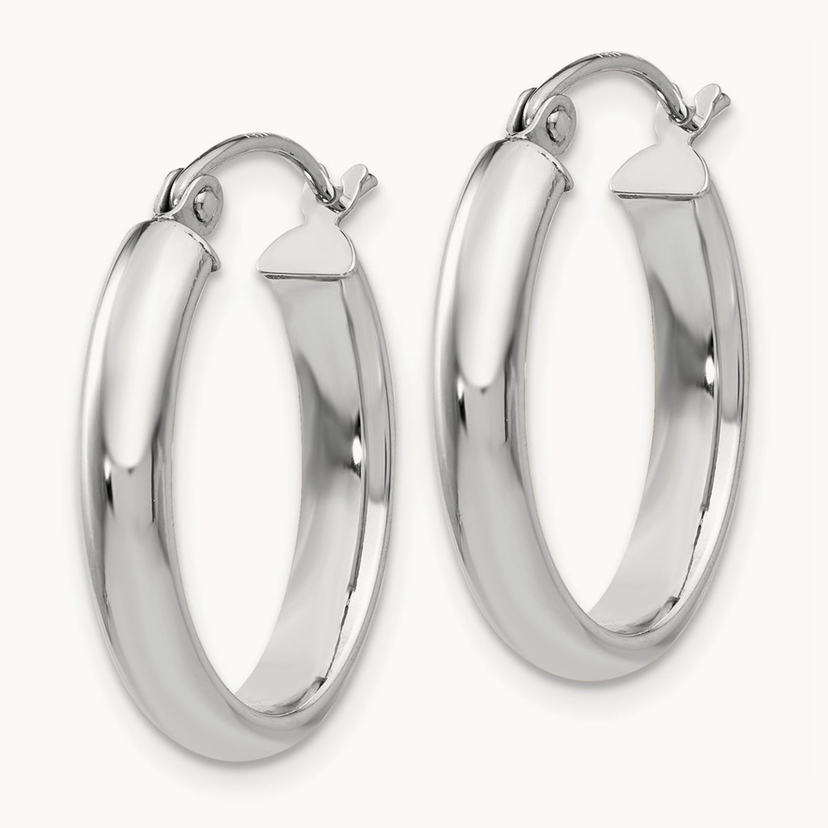 Polished Oval Tube Hoop Earrings — 14K White Gold