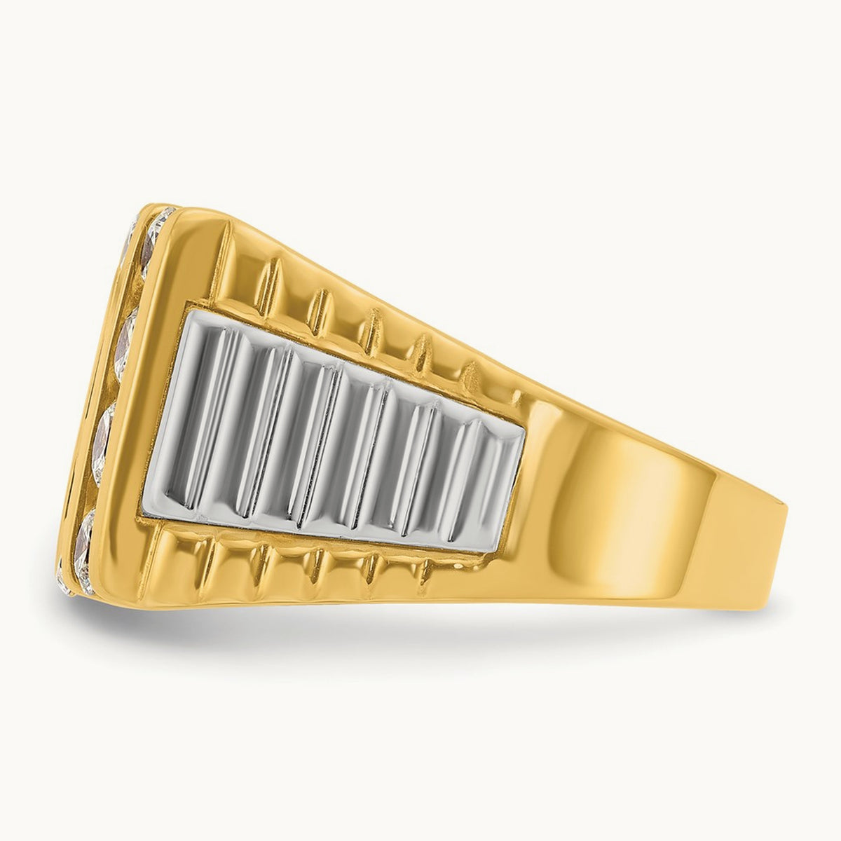 IBGoodman Men's Polished & Textured 4-Row Diamond Ring, 14K Two-tone