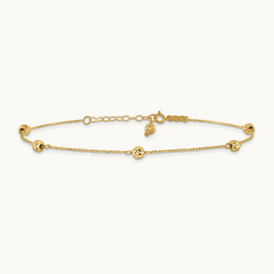 Diamond-cut Bead w/ 1in ext. Anklet, 14K