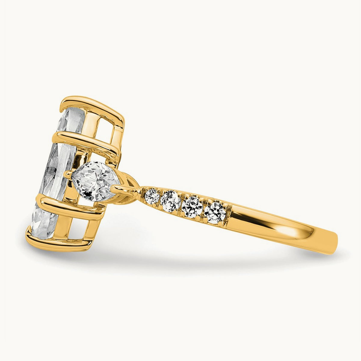 Marquise 3 Stone Engagement Ring, 1.50-2.00 ct tw Lab-Grown Diamond — 2 1/6 ct, 14K Yellow Gold