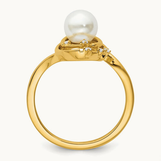 Polished Diamond and Pearl Ovals Fashion Ring, 14K