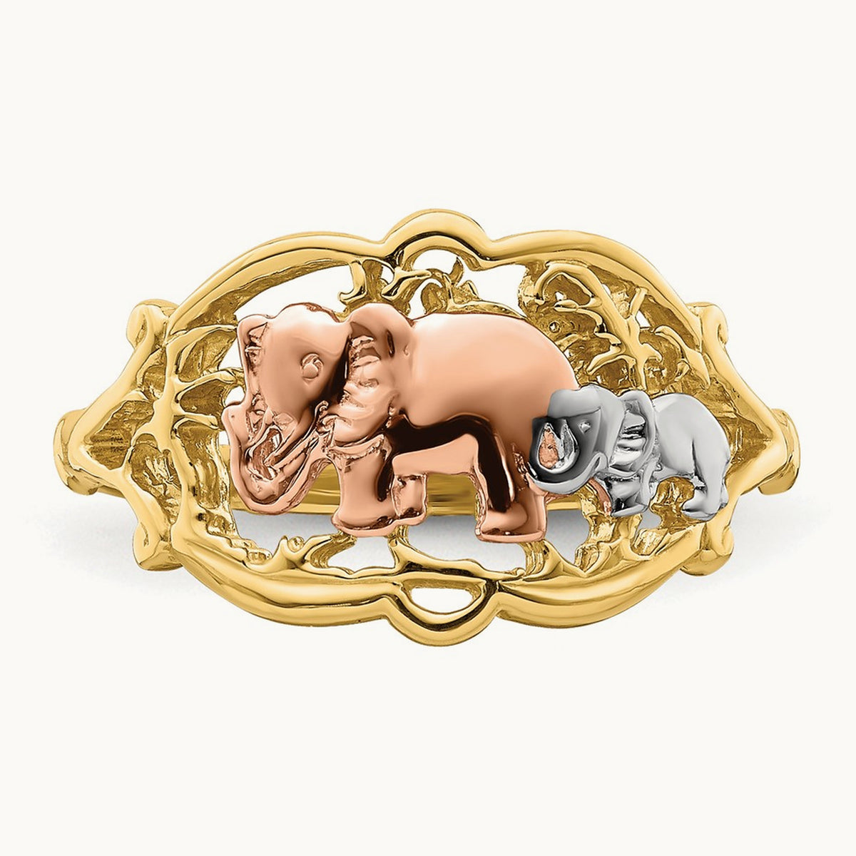 w/ White RH Two Elephants Ring, 14K Two-tone