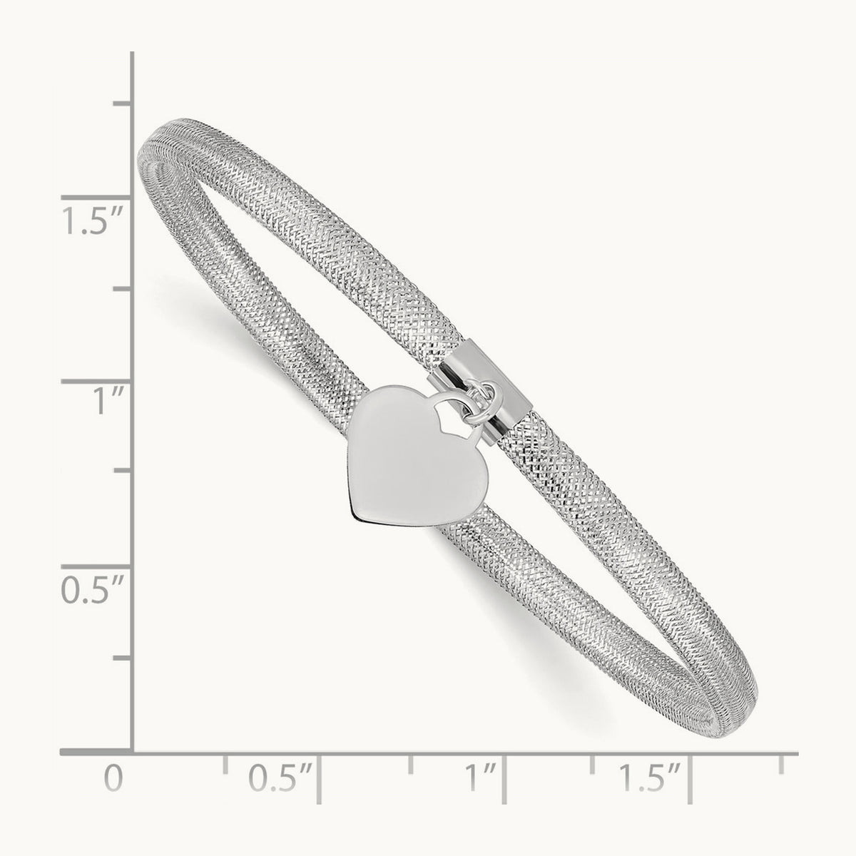 Plating Heart Stretch Mesh Bracelet, 14K with White Rhodium