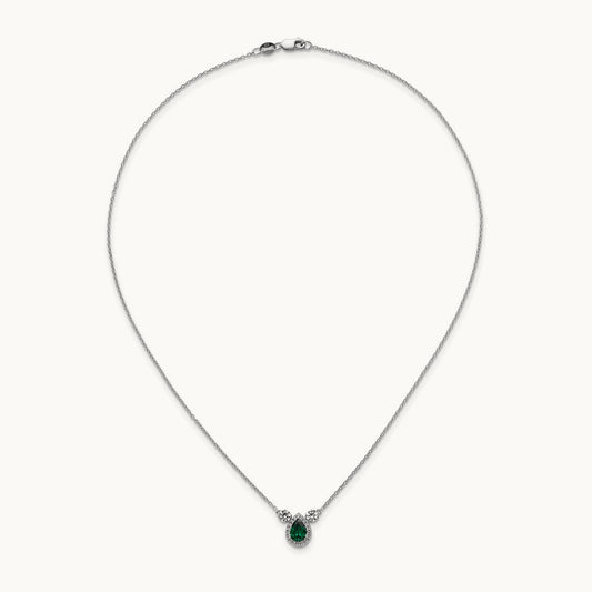 Created Emerald 3 Stone Necklace, 0.50 ct tw Lab-Grown Diamond