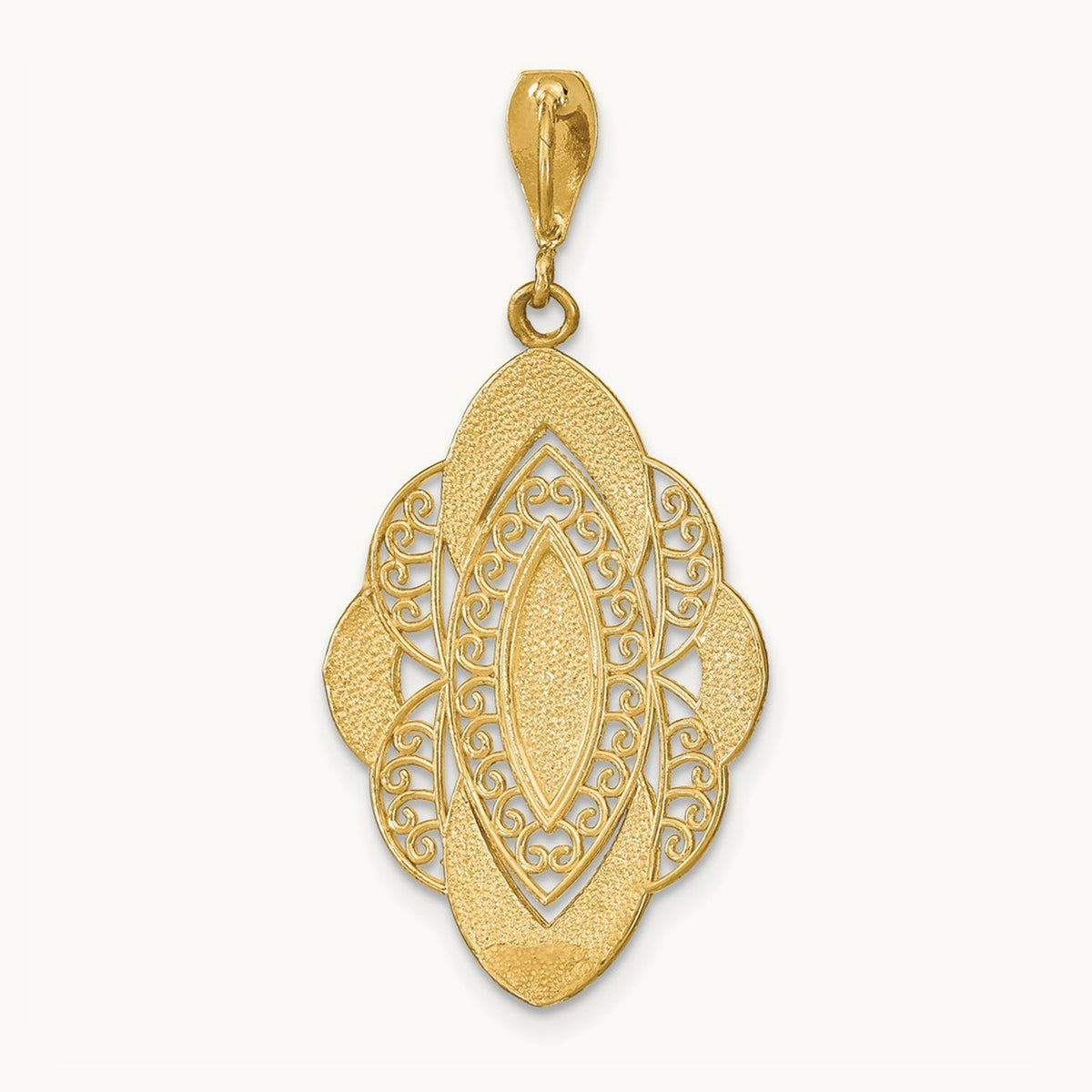 w/Rhodium D/C Filigree Oval Charm, 14K