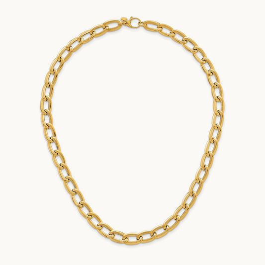 Polished And Textured Long Curb 18in Necklace, 14K