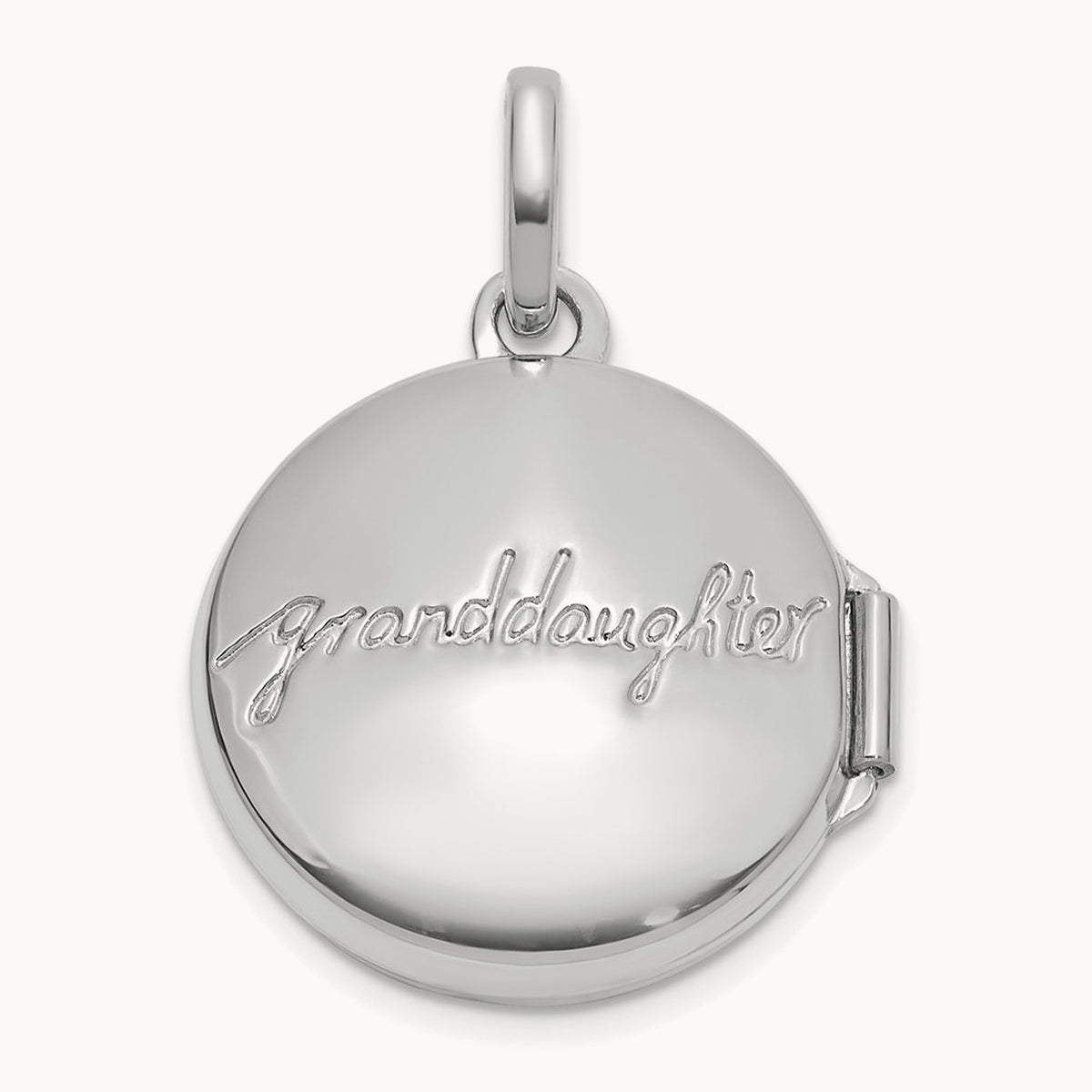 Polished Floral GRANDDAUGHTER Reversible Round Locket, 16mm, 14K White Gold