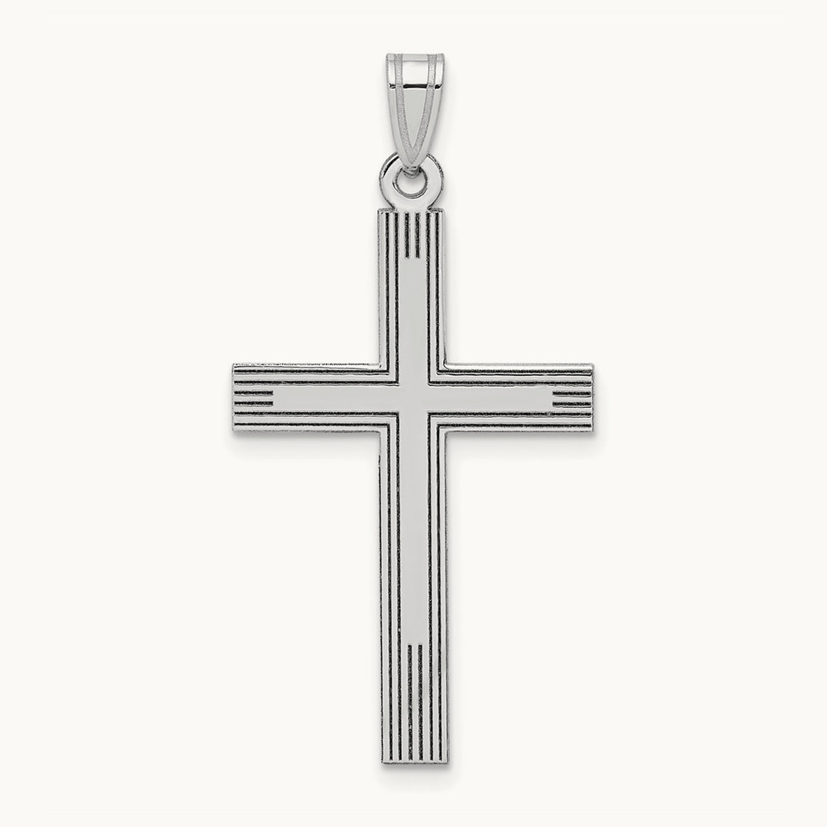 Laser Etched Cross Charm — 14K White Gold, 37mm