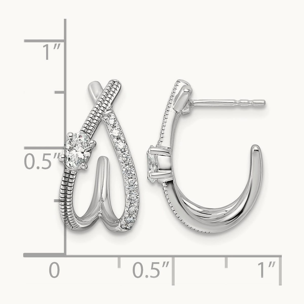 Post Fashion J-Hoop Earrings, 0.50 ct tw Lab-Grown Diamond