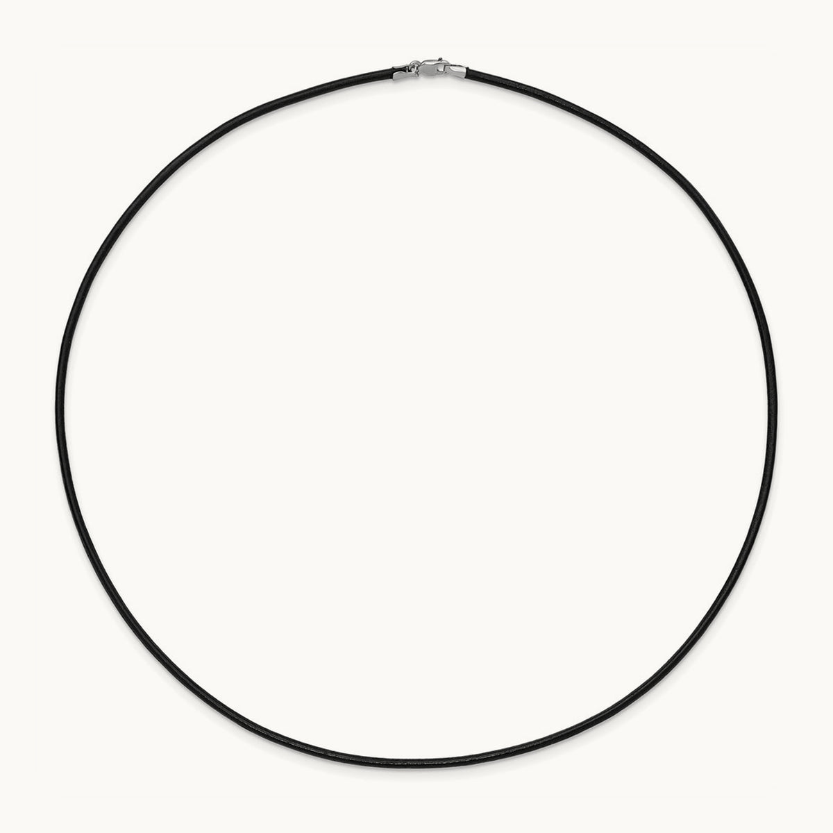 18in Black Leather Cord Necklace — 14K White Gold, 2mm