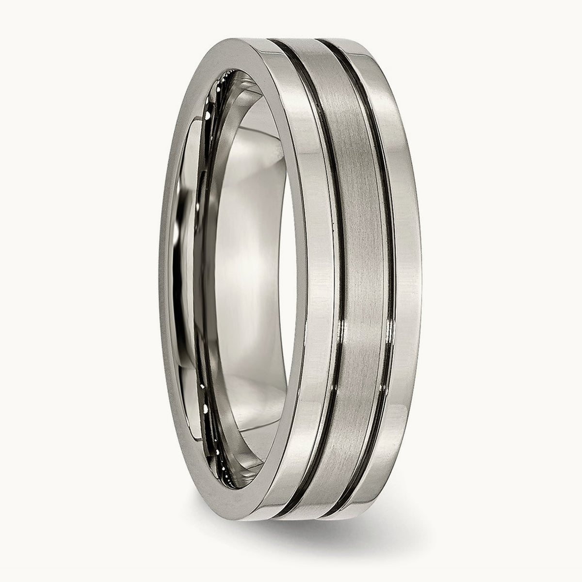 Brushed Center Grooved Band, 6mm, Titanium