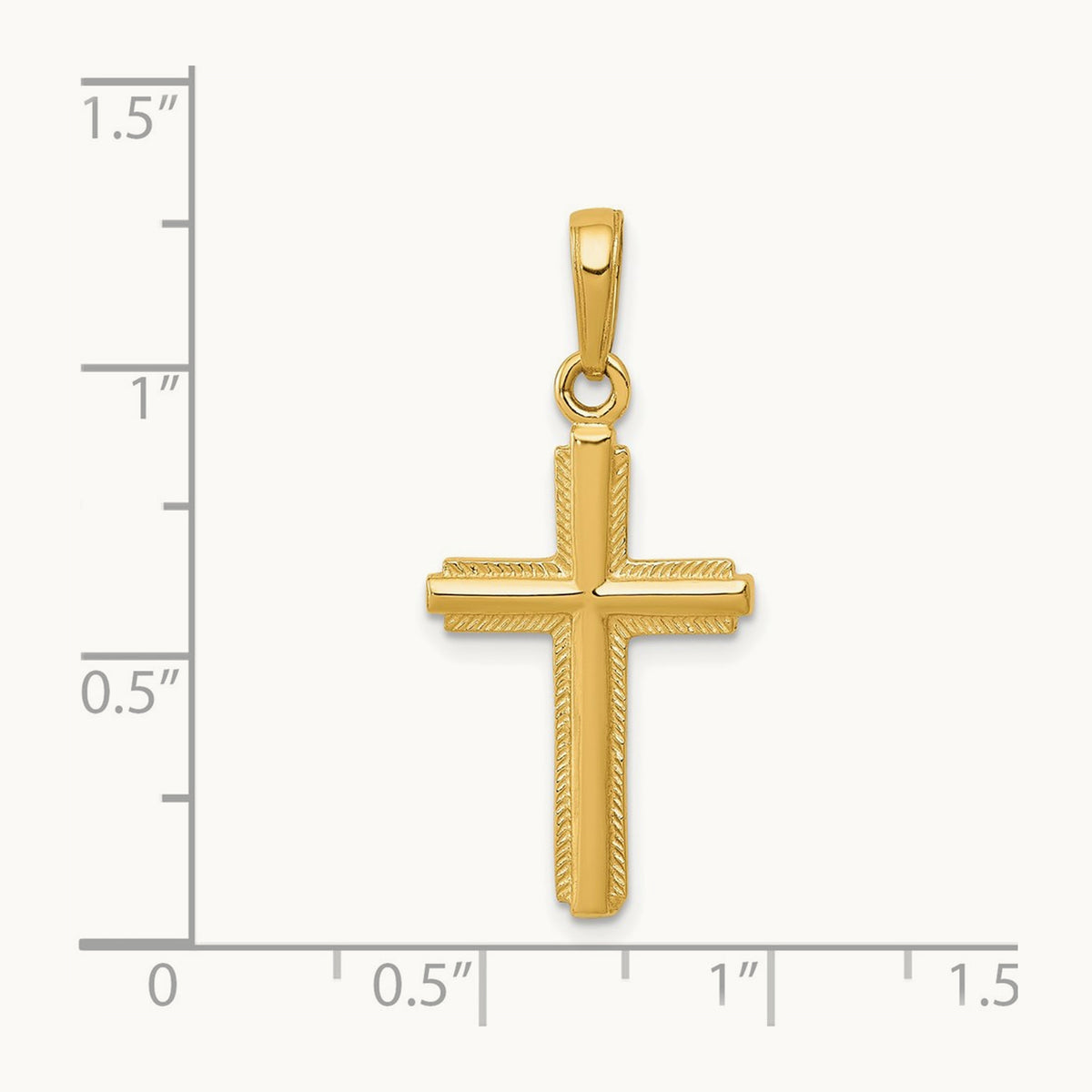 Polished Cross With Striped Border Pendant — 14K Yellow Gold, 27mm