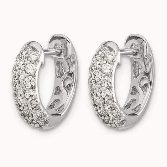 Diamond Hinged Hoop Earrings, 14K White Gold
