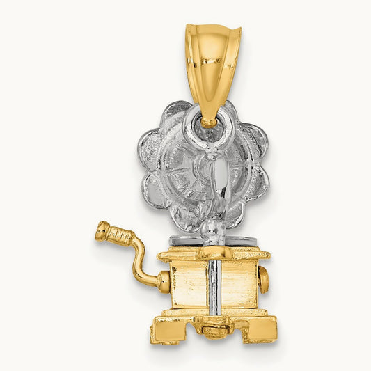 3-D Moveable Phonograph Charm, 14K Two-tone