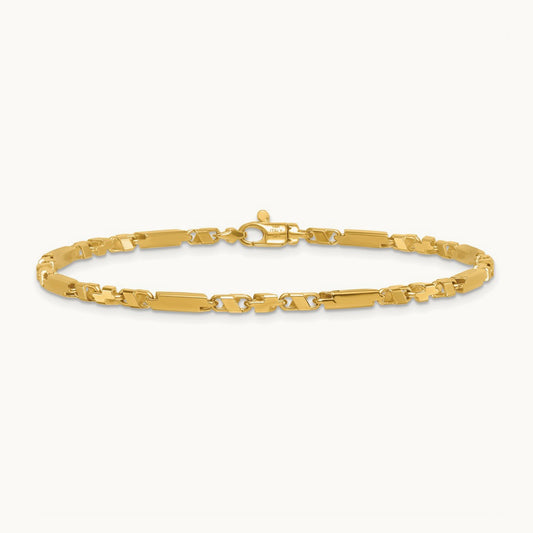 Polished Fancy Bar Link 8in Bracelet, 14K