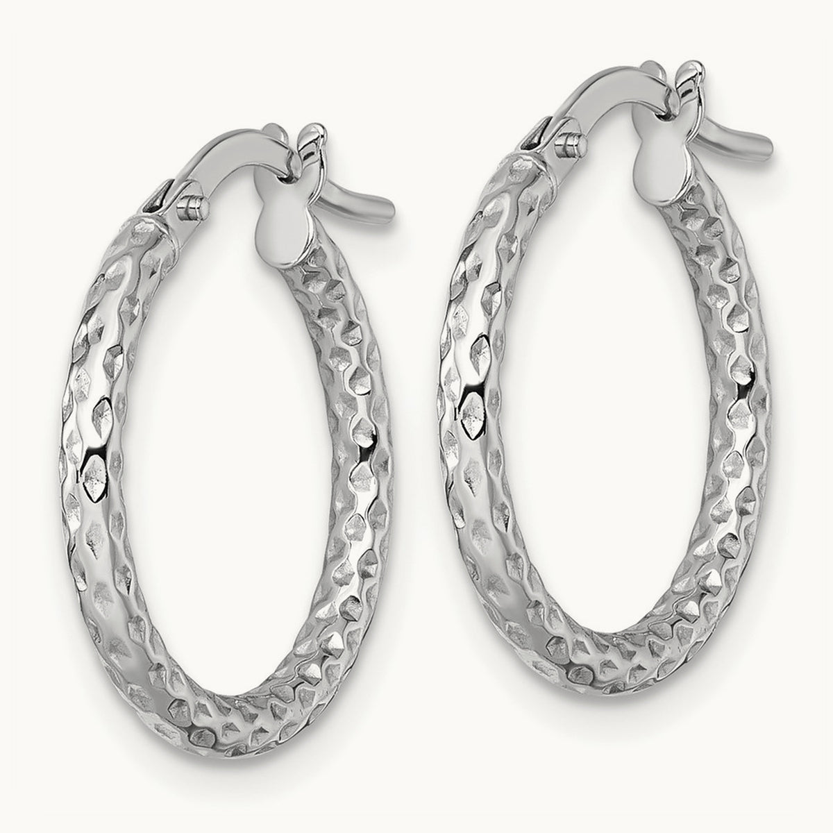 Polished Diamond-cut Hoop Earrings — 14K White Gold, 18mm