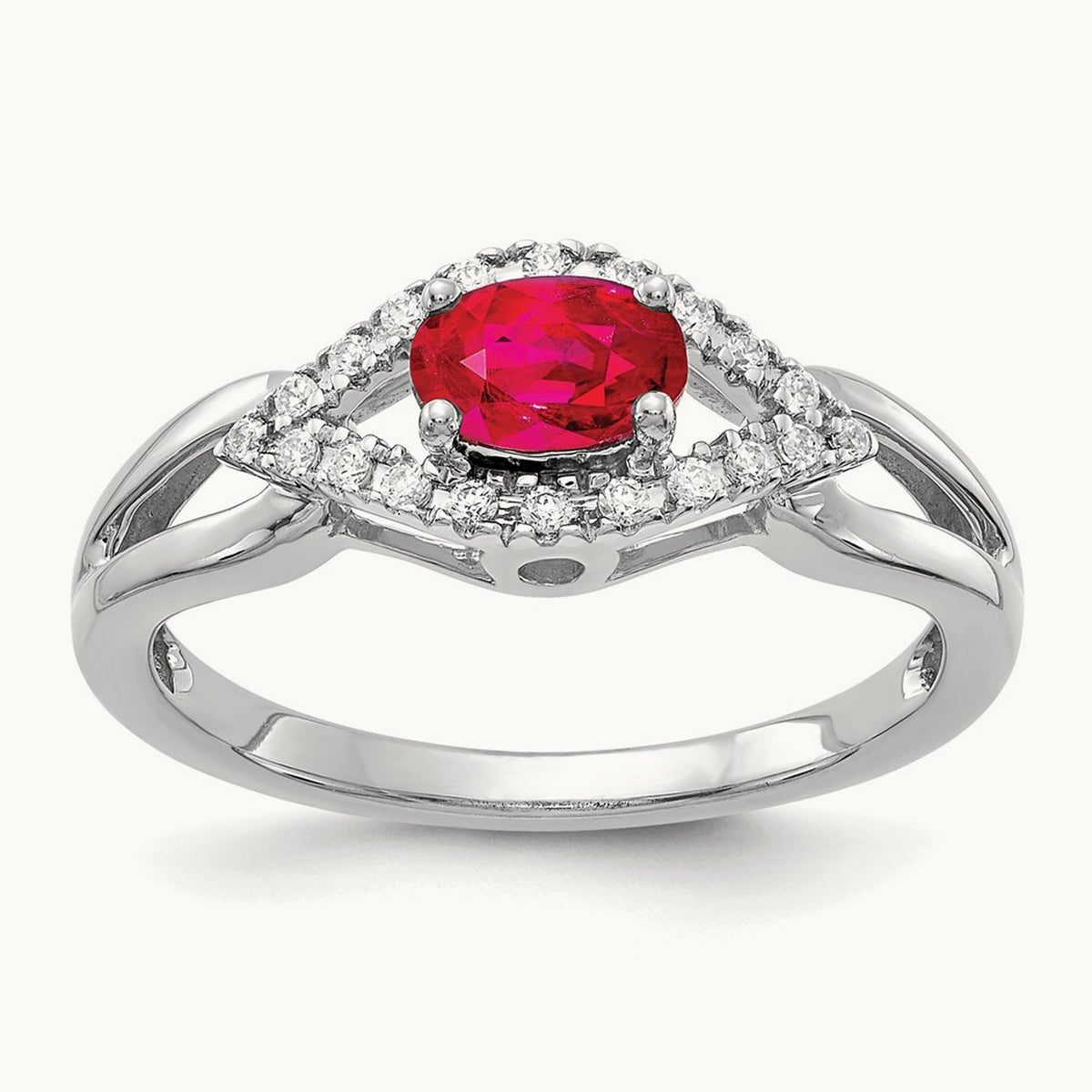 Diamond and Ruby Ring, 14K White Gold