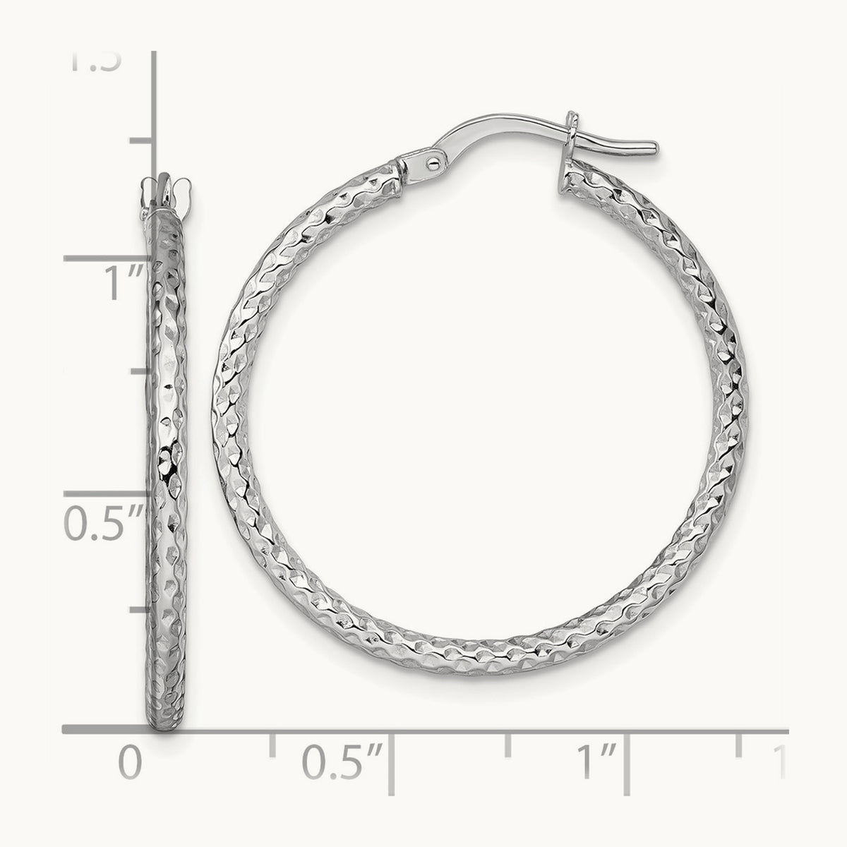Polished Diamond-cut Hoop Earrings — 14K White Gold, 28mm