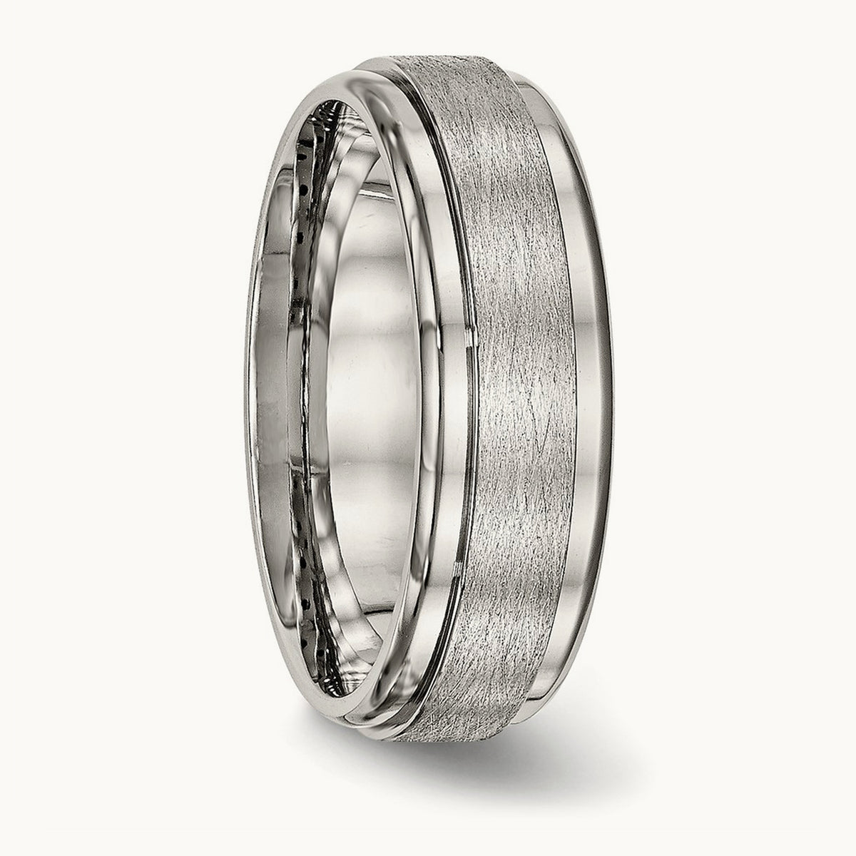 Brushed and Polished Ridged Edge Band, 7mm, Stainless Steel