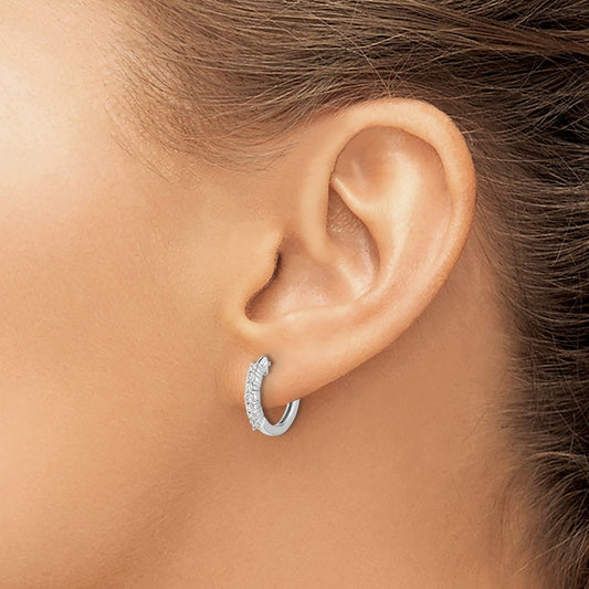 Diamond Hinged Hoop Earrings — 14K White Gold, 14mm