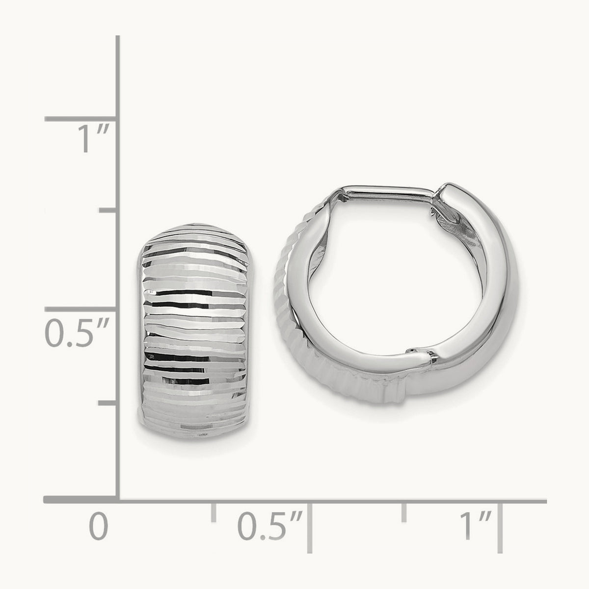 Textured and Polished Hinged Hoop Earrings — 14K White Gold