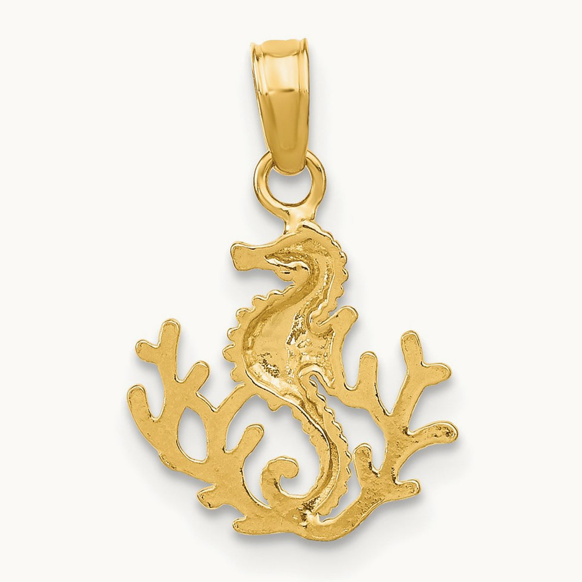 Textured Mini Seahorse and Coral Charm, 14K