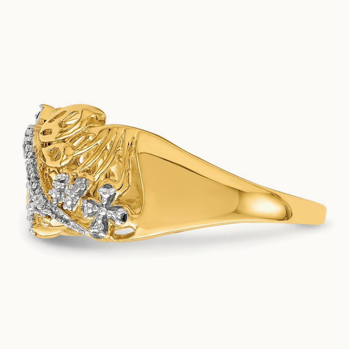 Rhodium Diamond Dragonfly Ring, 14K