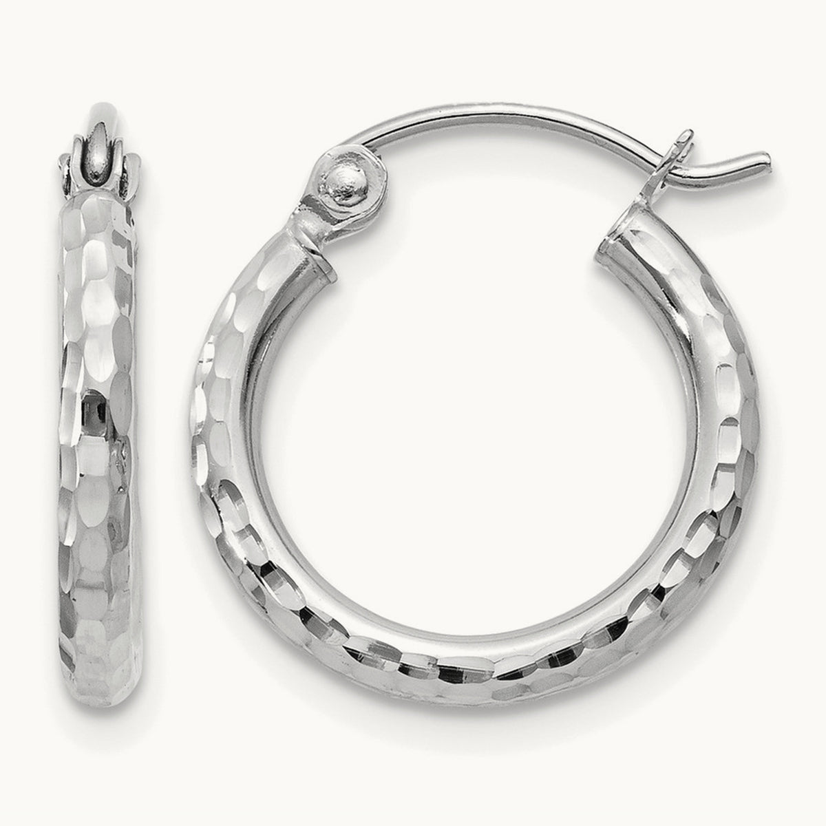 Diamond-cut Round Tube Hoop Earrings, 2mm, 14K White Gold — Leslie's