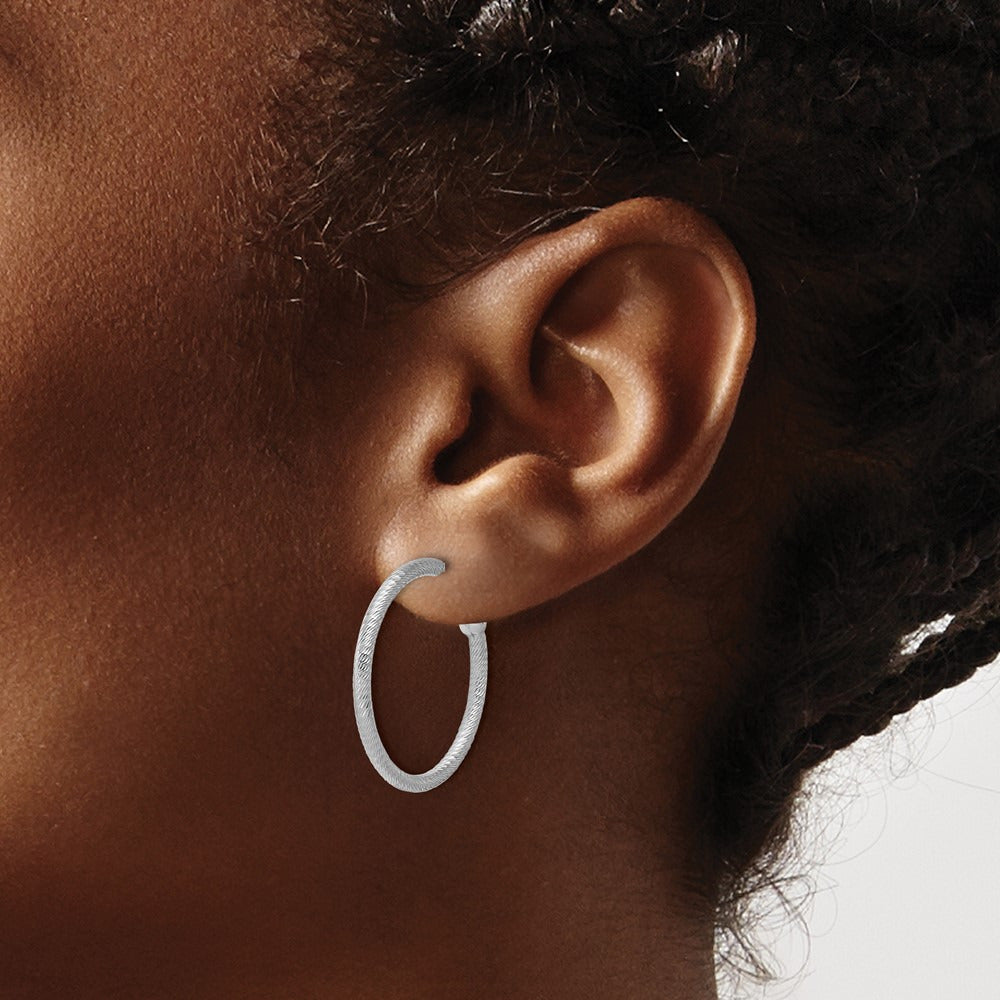 Rhodium-plated Diamond-cut Post C-Hoop Earrings — 25x2mm