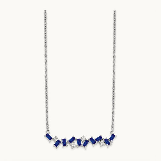 Sapphire and Diamond 18 in. Bar Necklace, 14K White Gold