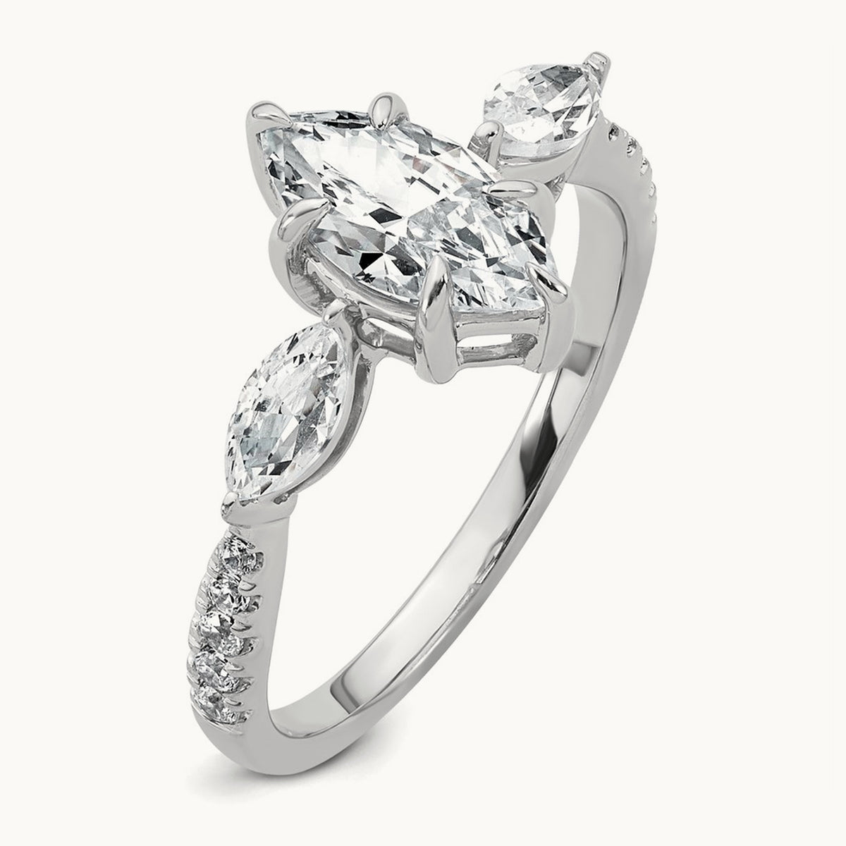 Marquise 3 Stone Engagement Ring, 1.50-2.00 ct tw Lab-Grown Diamond — 1 1/2 ct, 14K White Gold