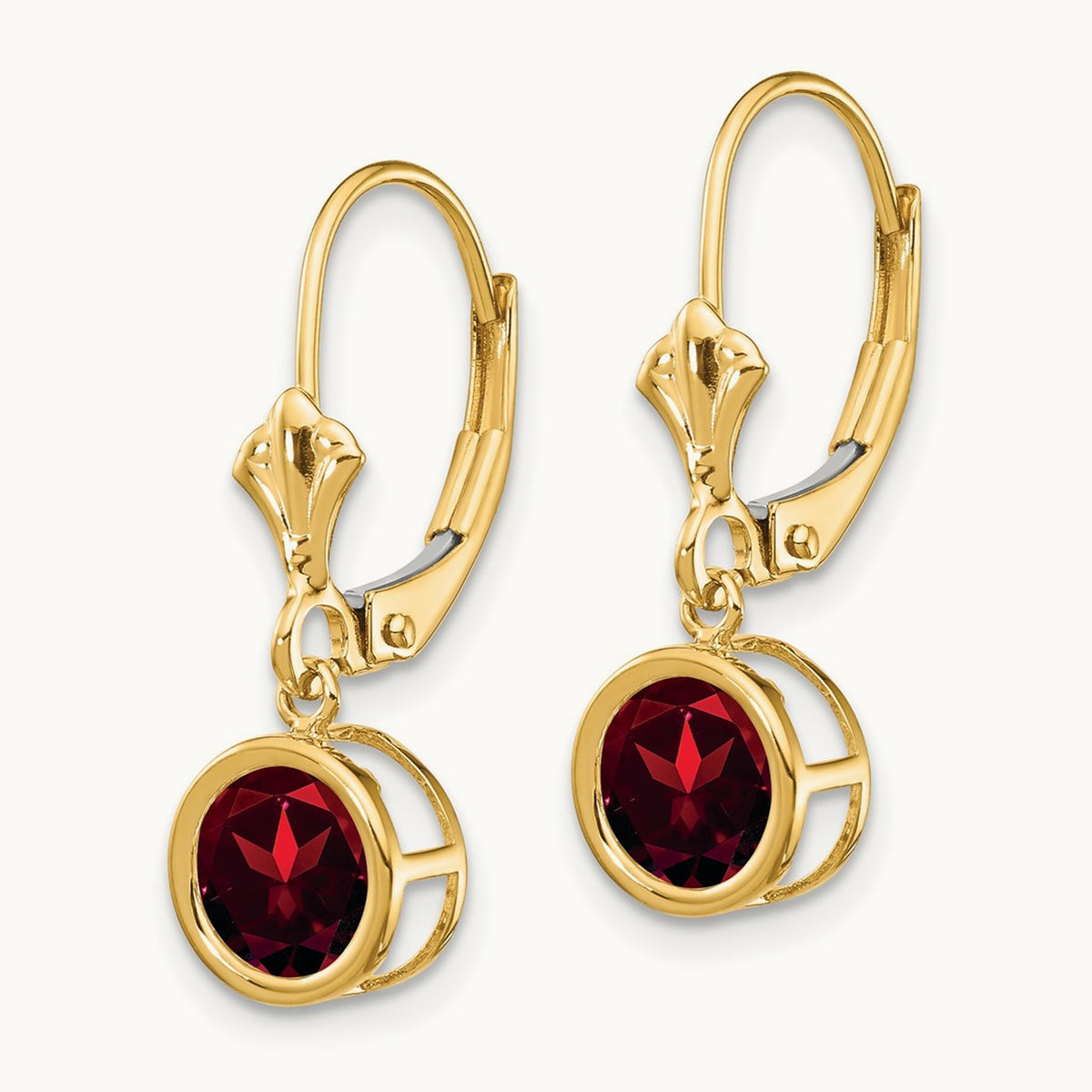 Garnet Leverback Earrings — 14K Yellow Gold