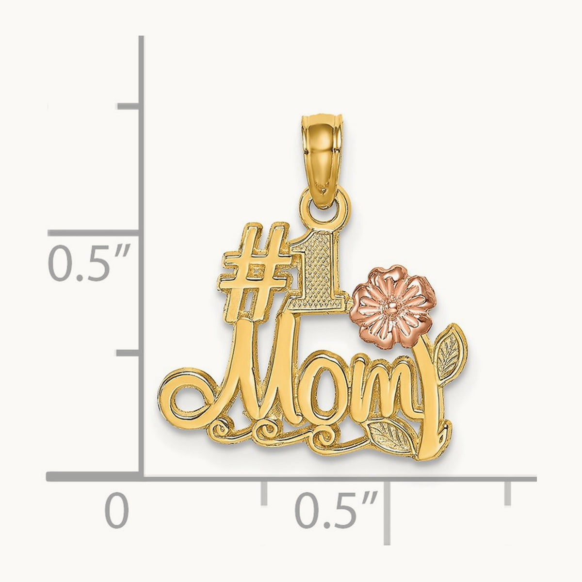 #1 MOM Script w/ Flower Charm, 14K Two-tone