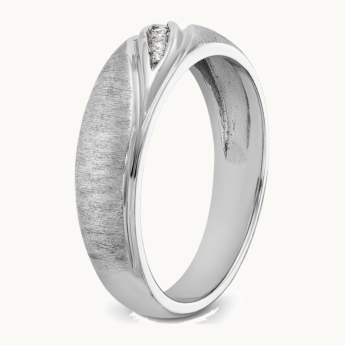 IBGoodman 14K White Gold Men's Polished and Satin 1/15 Carat AA Quality Diamond Ring