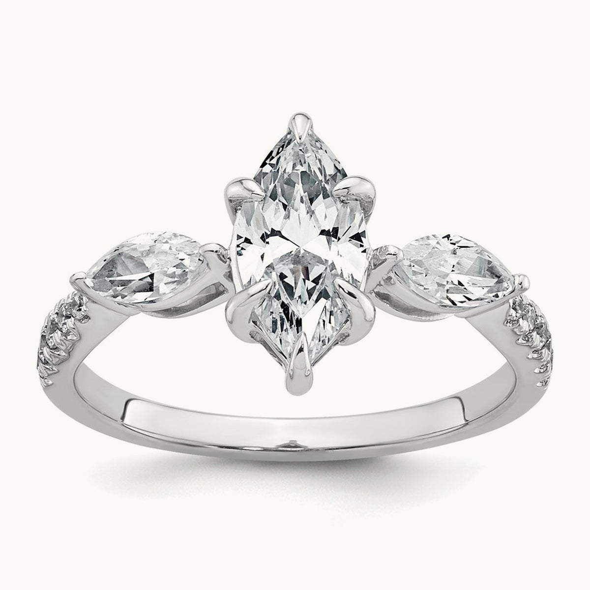 Marquise 3 Stone Engagement Ring, 1.50-2.00 ct tw Lab-Grown Diamond — 1 1/2 ct, 14K White Gold