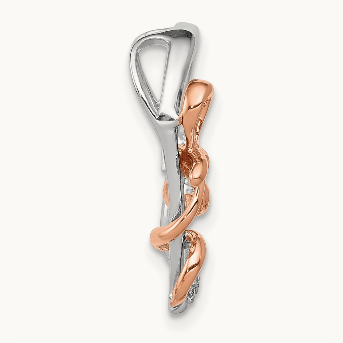 Diamond Polished Heart w/Bow Chain Slide, 14K White with Rose Gold