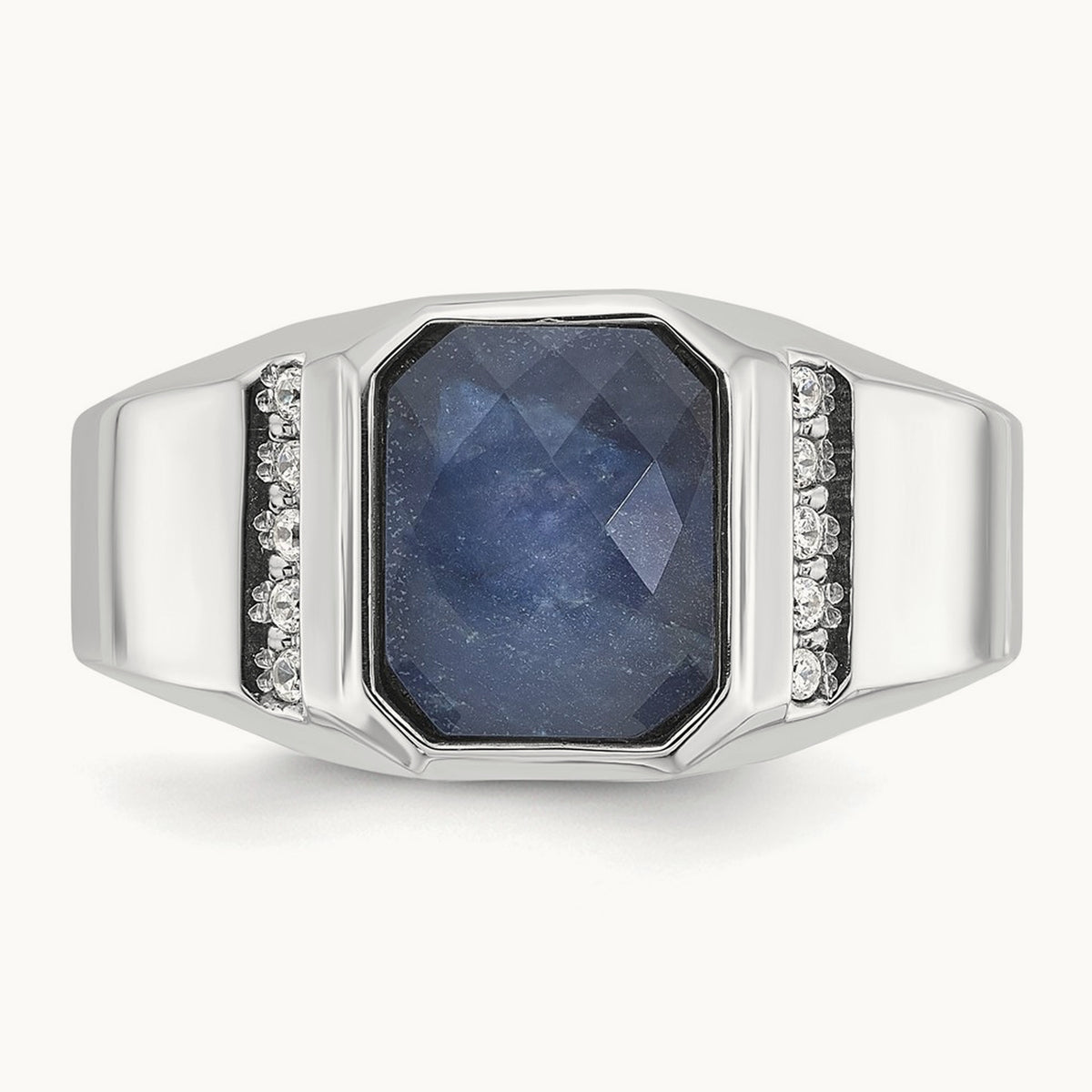 IBGoodman Sapphire Doublet/Diamond Complete Ring, 14K White Gold