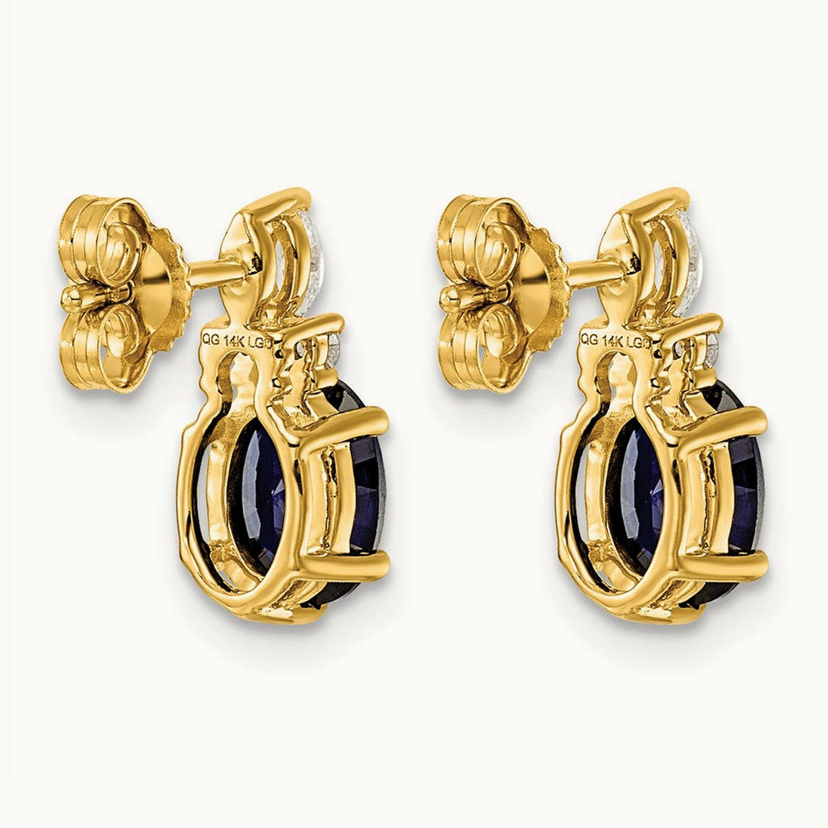 Diamond and Lab Created Sapphire Post Earrings, 14K
