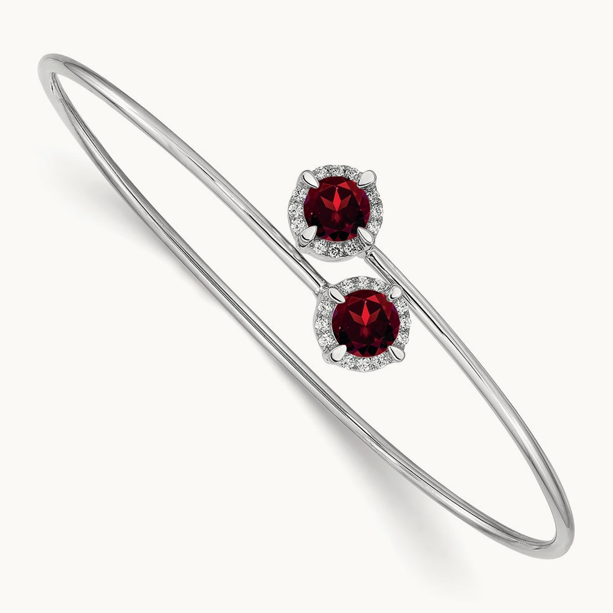 Garnet and Diamond Flexible Bangle, 14K White Gold