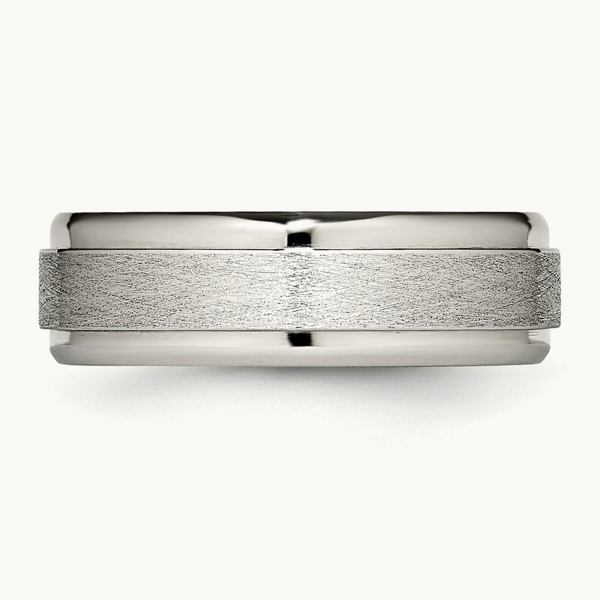 Brushed and Polished Ridged Edge Band, 7mm, Stainless Steel