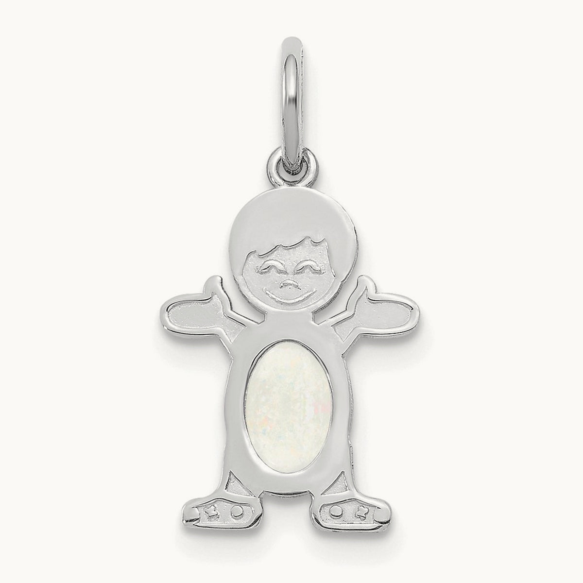 Boy 6x4 Oval Genuine Opal-October — 14K White Gold