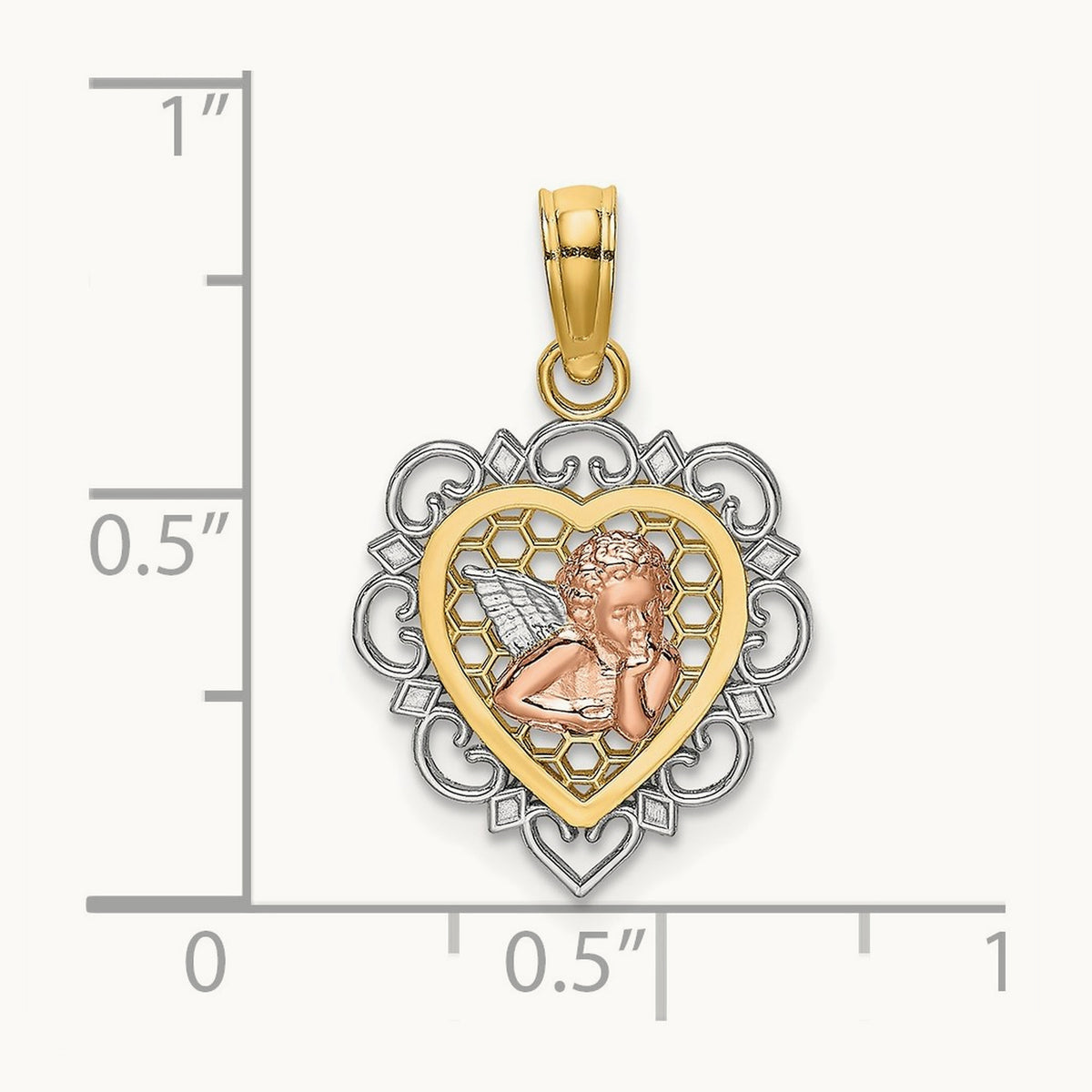w/White Rhodium Small Angel In Heart Charm, 14K Two-tone
